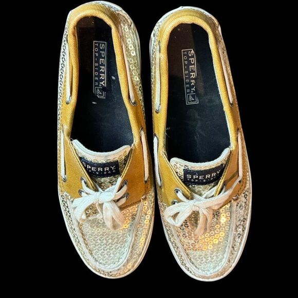 Sperry Topsiders Women’s Gold Sequined Flat Boat Shoes / sz: 8 - Picture 4 of 8